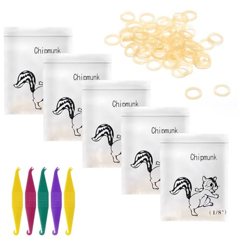 Annhua 500pcs Zahnspangengummis, Kieferorthopädische Elastische Gummibänder mit 5 Pcs Platzierer für Zahnspangen, Zahnlücken, Krumme Zähne, etc (Streifenhörnchen 1/8 4.5OZ)