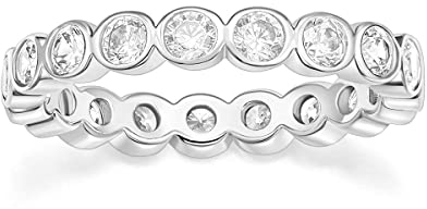 Zakk 4mm Eternity Ring Damen Vorsteckring Schmal Zirkonia Verlobungsringe Eheringe Trauringe Memoire Ringe (Silber,53 (16.9))
