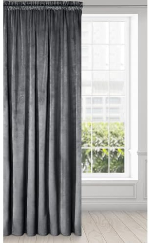 Eurofirany Melanie Vorhang Samt Velvet Kräuselband -1 STK. Weich Edel Gardine 200g/m² Elegant Glatt Einfarbig Flauschig Modern Klassisch Wohnzimmer Schlafzimmer, 140x270 cm, Dunkelgrau