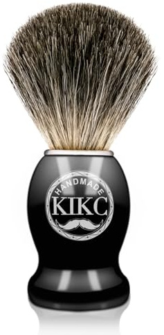 KIKC Hand Crafted Pure Badger Shaving Brush for Wet Shave, Soft Bristle, Wood Handle Black Color, Best Gift for Bearded Man