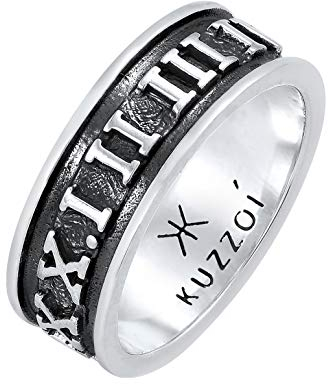 Kuzzoi Herrenring oxidiert, Bandring massiv (8 mm) in 925 Sterling Silber, Breites Schmuck Accessoire mit römischen Ziffern, Ring für Männer in der Ringgröße 60–66, 0602430921 (54)