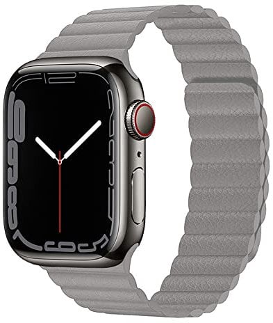 Magnetic Leather Strap Compatible for Apple Watch Straps 38mm 40mm 41mm 42mm 44mm 45mm 49mm, Adjustable Leather Replacement Band for iWatch Series 8/Ultra/7/SE/6/5/4/3/2/1, Grey 42/44/45/49mm
