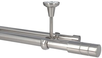 Sento Ø 25/19mm Metall Gardinenstange Satz Edelstahl Optik 280 cm Ilusion | 2-läufige Vorhangstange zur Deckenmontage aus hochwertigem Metall. Ideal für mittelschwere und schwere Gardinen und Vorhänge.