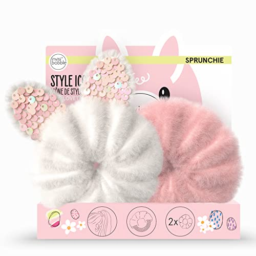 invisibobble Kids Scrunchie Set Mädchen I 2x Haargummis Häschenohren Weiß Rosa I Super Süß Plüsch Scrunchies I Geschenke für Mädchen I Haarschmuck Flauschig