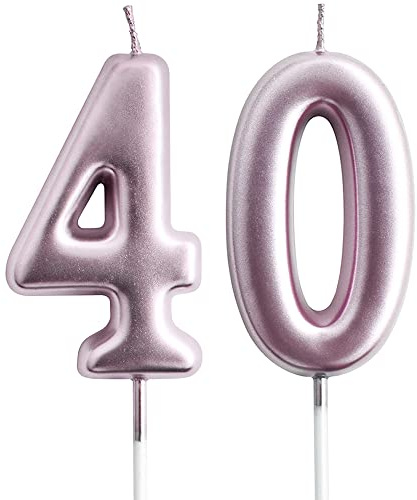 eusbon 40th Candle for Cake Decoration, Number 40 Birthday Candle for Birthday Party, Wedding Anniversary, 7cm Rose Gold Big Size Number Candle