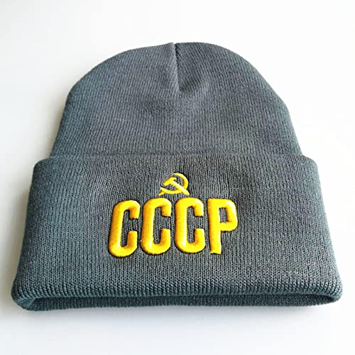 Ciamlir Mütze Herren CCCP UDSSR Stickerei Strickmütze Flexible Baumwolle Casual Caps Damen Mützen Herren Winter Warme Mützen, Grau, Einheitsgröße