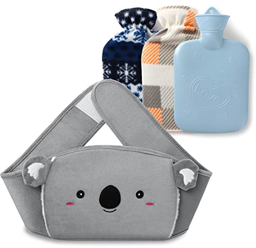 Wärmflasche Mit Bezug Wärmflaschengürtel Tier - 4 Stück Wärmflaschen-gürtel, Wärmeflasche Für Erwachsene&Kinder, Schmerzlinderung, Komfort für den Bauch, Hot Water Bottle Weihnachtsgeschenke Grau