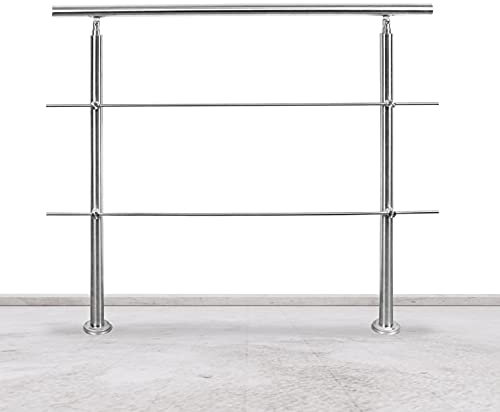 Tubiaz Barandilla de acero inoxidable, pasamanos para escaleras, con 2 travesaños, barandilla de entrada para balcón, escaleras, interior y exterior (80 cm)