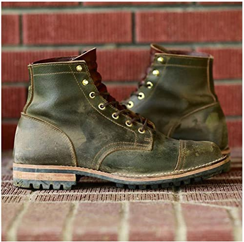 GATURA Punta Quadrata Tacco Basso Uomo Stivaletti Steampunk Lace Up Boots Finta Pelle PU Western Cowboy Boots Vintage Uomo Stivali Corti, Taglia Grande 35-48,Verde,44