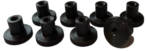 PrecisionGeek - Knurled Thumb Nuts/Female Thumb Wheel Lock Nut Adapter, Flat - Oxidised Steel M4 x 13mm, 16mm diameter DIN 466 Shoulder (Set of 8)
