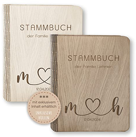 Stammbücher Holz Stammbuch der Familie personalisiert Aseni Holzbuch A5 oder A4 Familienstammbuch Herz beige braun Handarbeit