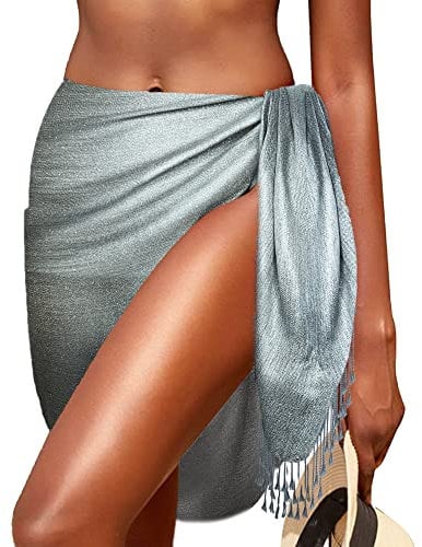 TOSKATOK Sarong-Rock für Damen und Mädchen, glitzernd, Strandtuch, Schal, Silberfarben metallisch, 180 X 70 CM