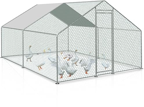 Ansobea 3x3x2m Hühnerstall Freilaufgehege XXL mit Schloss Verzinkter Stahl Kleintierstall Hühnerhaus Dach Geflügelstall mit Sonnenschutzdach und Tür für Haustierkäfig Hühnerkäfig Vogelkäfig