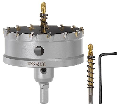 sourcing map Metal Hole Saw Carbide Cutter 85mm / 3.3 Dia for Stainless Steel, Metal, Aluminum Alloy, Copper, Brass, Plastic, with Extra Center Bit