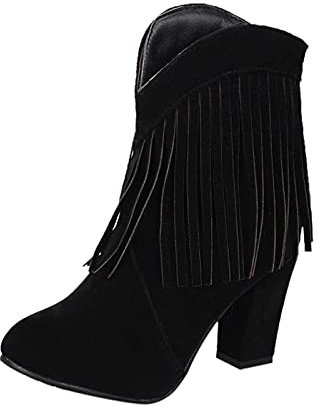 QWUVEDS Stivali con tacco alto, con tacco alto, colore nero, sexy, con frange, alto spessore, alla moda, opachi, tacco alla caviglia, tinta unita, da donna, taglia 31 sandali estivi da donna, Nero ,