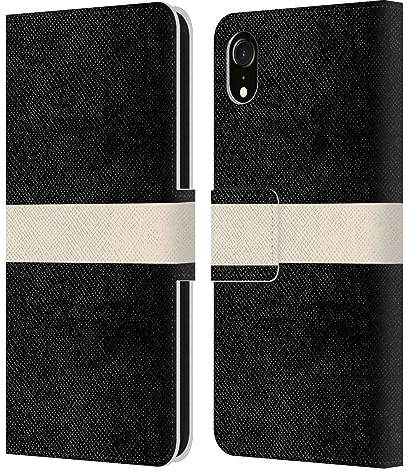 Head Case Designs Offizielle Kierkegaard Design Studio Stripe Minimalist Schwarz Cremefarben Kunst Leder Brieftaschen Handyhülle Hülle Huelle kompatibel mit Apple iPhone XR