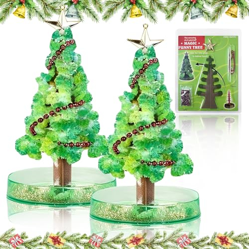 2 Stück Mini-Weihnachtsbaum,Magic Weihnachtsbaumschmuck,Wachsender Weihnachtsbaum,Magischer Baum,DIY Kristall-Züchtungs-Set für Jungen und Mädchen Lernanleitung