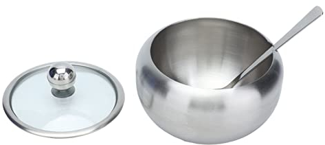 Sucrier en Acier Inoxydable, Couvercle Transparent, Cuillère Intégrée, Durable, Antirouille pour le Rangement de la Cuisine