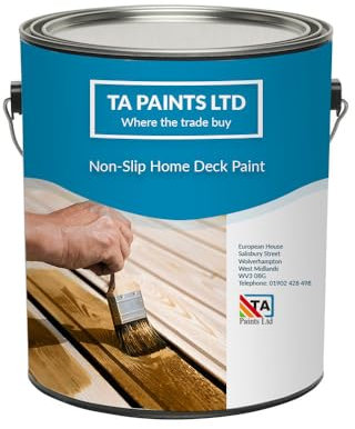 T A Paints Ltd Non Slip Garden Decking Paint Low Slip Finish for Timber Metal Ourdoor Concrete Slab Wood Anti Slip Exterior Deck Paint (5L Tile Brick Red)