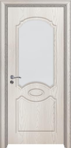 Porta da interno con vetro in materiale HDF di qualità con maniglia in acciaio inox serratura in metallo disponibile in diverse misure colore Bianco Effetto Legno PIE4 (anta 70x197cm, telaio 7-10cm)