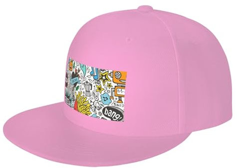 JCAKES Flat Bill Hüte für Männer & Frauen / Comic Art / Herren Flat Caps Verstellbare Snapback Cap - Langlebig, Leicht, Bequem & Leicht Zu Reinigen Baseball Cap, rose, One size