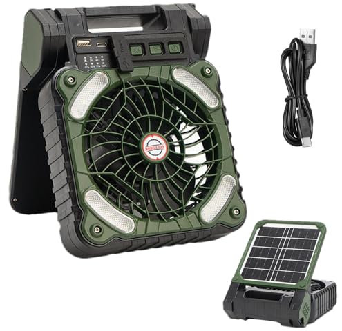 TROONZ Ventilador solar para acampar,Ventilador solar para acampar - Luz recargable para ventilador de camping | Ventilador con batería y energía solar, ventiladores recargables de 10000 mAh con 4
