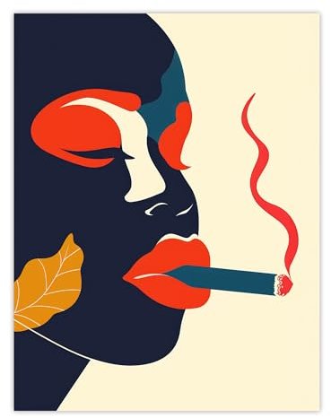 Artery8 Red Lips Smoking Abstract Portrait Woman Living Room Unframed Wall Art Print Poster Home Decor Premium