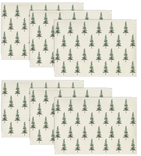 Artoid Mode Grün Bäume Weihnachten Platzsets 6er Set, 30x45cm Winter Tischset Waschbar Platzdeckchen Küche Party Deko