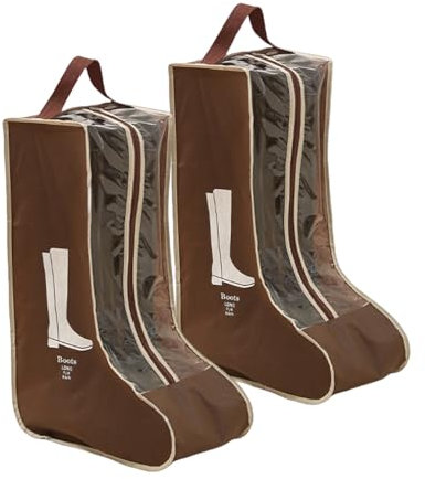 Rikyo 2 Set Boot Storage, Portable Short & Tall Boots Storage Bags, Clear Boot Covers, Shoe Dust Bags, Shoe Sleeves for Travel, Brown - Tall
