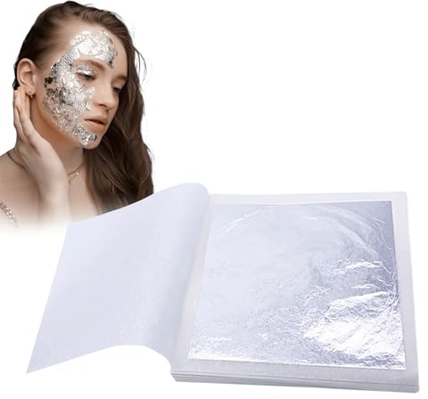 10PCS Silver Leaf Sheets Silver Silver Leaf Silver Leaf 6x6cm Square Used for Masks Furniture Paintings Statues DIY Decorations Baking Cakes Desserts for Birthday Party Decoration