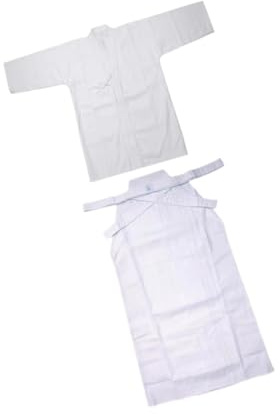 Ronyme Kendo Uniform Set Dobok Kostüm Judo Atmungsaktiv Herren Damen Aikido Samurai Hakama, Weiß und Weiß, 175cm