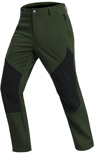 Djtnzdm Outdoorhose Herren Winter Ski Softshellhose Wasserdicht Snowboarhose Gefüttert Fahrradhose Warm Winddichte Thermohose Männer mit Tasche L Grün