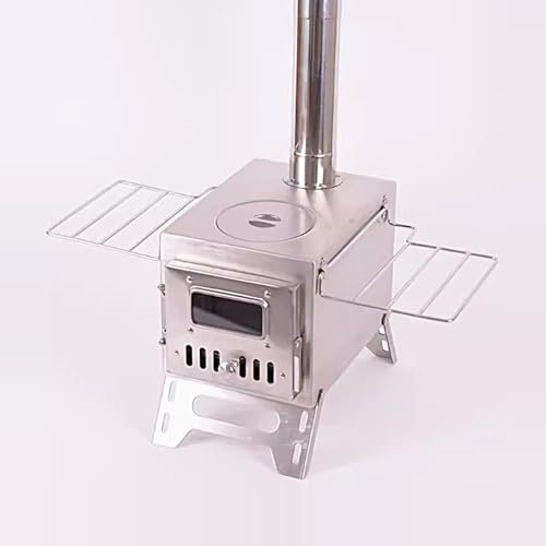 Estufa de Leña para Tienda de Campaña, Cocina Camping Plegable, Carpa Calefactora con Tubo de Chimenea y Asa de Transporte para Exterior Acampada Calefacción(Gray)