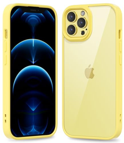 oakxco Thin Slim Clear case for iPhone 12 Pro Max, Transparent Hybrid Hard Shell Plastic & Soft Silicone Rubber Bumper, Non-Yellow Acrylic Protective Lightweight Cover for Women, Yellow