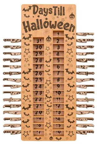2024 Halloween Adventskalender Lustiger Holz Countdown Kalender DIY Beweglicher Holzblock Adventskalender mit 31 abnehmbaren Holzgriffen Halloween Indoor Dekorationen für Büro Home Desk