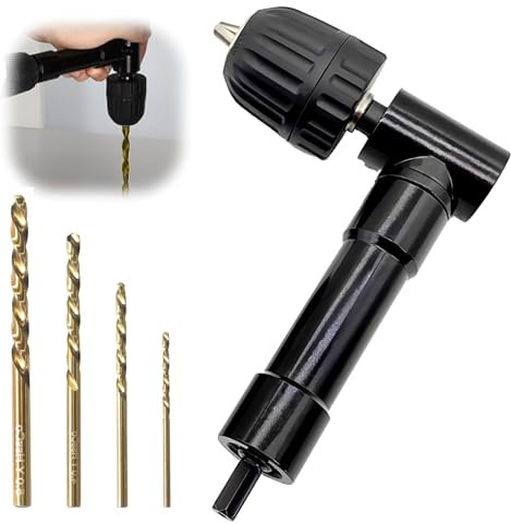 OBEST Foret pour perceuse d'angle avec 4 forets pour perceuse, fixation pour angle mandrin sans clé de 0,8 à 10 mm, adaptateur pour perceuse pour mandrin de 90 degrés, perceuse électrique