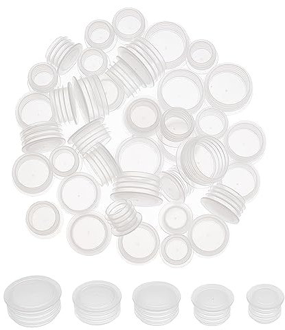 NICENEEDED 5 Size 50 PCS Salt And Pepper Shaker Stoppers, Replacement Clear Snap End Cap, Reusable Round Shaker Corks for Home Kitchen Bottles Pots Bottles Pipes