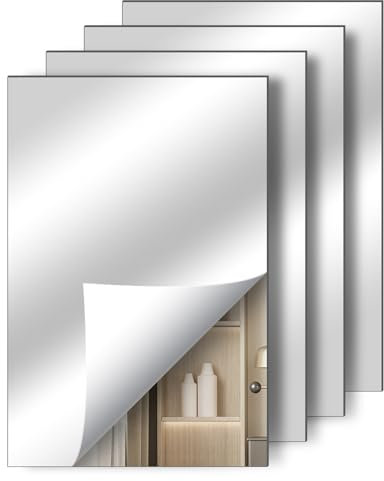 flintronic 4PCS Espejos Autoadhesivos Pared, Espejo Acrílico Adhesivo Grandes Espejos Pared sin Marco,2 mm de Espesor, para Dormitorio, Salón, Armario (30x20cm)