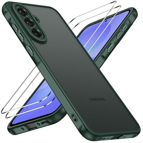 ivoler Hülle für Samsung Galaxy A36 5G mit 2 Stück Panzer Schutz Glas, [Militärstandard] Stoßfest [Kameraschutz] Handyhülle, Matt Durchscheinende Rückseite Anti-Fingerabdruck Schutzhülle Case, Grün