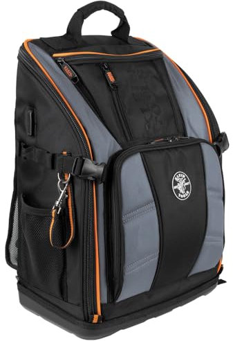 Klein Tools Tool-Station Pro 62482 Zaino porta attrezzi con 27 tasche, interno ampio, fondo modellato, borsa per attrezzi da elettricista