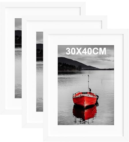 30x40cm Picture Frame, 3 Pack White 12x16 Picture Frames with Wooden Grain | Elegant 16x12 inch Photo Frames, Wall Mounted