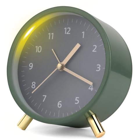 Wecker Analog,Metall Grün Wecker mit Nachtlicht, Batteriebetrieben,Digital Wecker für Schlafzimmer, Erwachsene, Kinder, Einschulung Geschenk