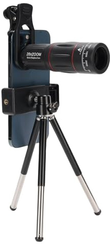 Phone Camera Lens Kit, 28X Teleobjektiv, Weitwinkel-Makroobjektiv, Fischaugenobjektiv & Stativ für Smartphones, Mobile Fotografie Kit mit Clip