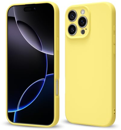 Svaove for iPhone 16 Pro Max Phone Case Liquid Silicone, Thin Ultra Slim Minimalist Phone Cover, Girly Cute Plain Bright Solid Color Matte Soft Rubber Jelly Gel Plastic TPU Bumper, Yellow