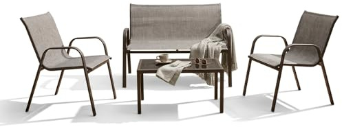 BDW Gartenmöbel-Set für 4 Personen, Balkon-Lounge mit Sofa, 2 Stühlen, Tisch, Set für Balkon, Garten, Grundstück, Grau