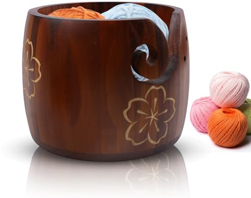 BAIFULAI Garnschale, 17.5x13cm Garnschüssel Wollhalter Kiefernholz Wollschale aus Holz Häkelschale für Garnhalter Stricken Häkeln Makramee Bastelzubehör Geschenk für Strickliebhaber