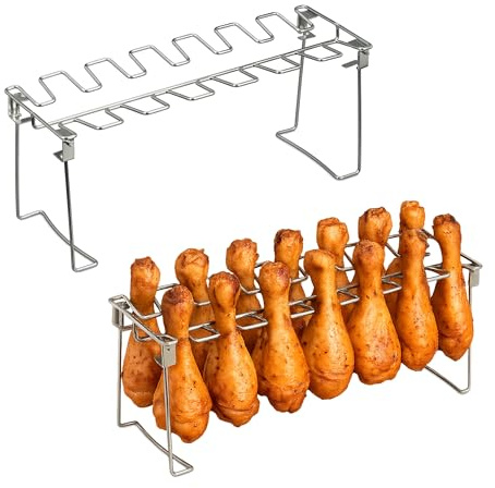 Relaxdays Chicken Leg Holders Set, 2 Pieces, Stainless Steel, Crispy Legs Without Turning, Foldable, Silver