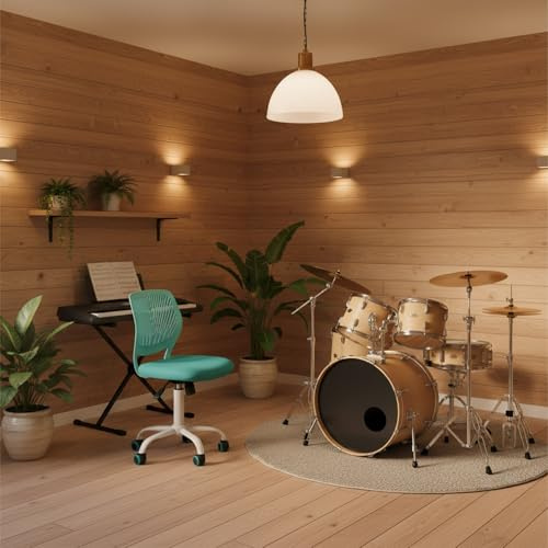 FurnitureR Schlagzeug Hocker ergonomischer Drehstuhl ohne Armlehnen, höhenverstellbar, Netzrückenlehne, 38x40cm Sitz, Metallfuß mit Rollen, 130kg belastbar, Grün
