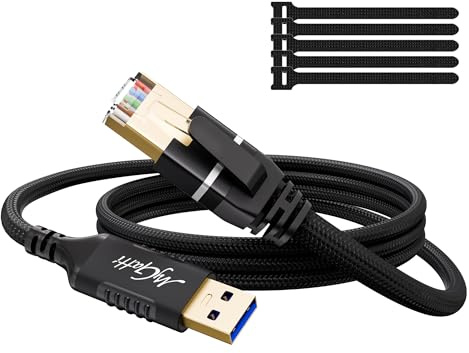 Mygatti USB auf Ethernet Kabel 1m,Typ A 3.0 Stecker auf RJ45 Stecker, geflochten Gigabit CAT 6 LAN Netzwerk Adapterkabel,kompatibel für Laptop, PC, Switch und mehr, mit 5 Kabelbindern