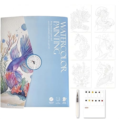 CICISTORY Cahier Aquarelle,Carnet de Coloriage, Livre Aquarelle avec Pinceau et Papier Aquarelle, Adapté à la Maison, à l'École, aux Voyages et à la Peinture à l'Aquarelle pour Débutants